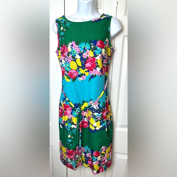 TALBOTS Springtime Garden Party Shift Sheath Dress Floral Vibrant Belted Green - Picture 4 of 14
